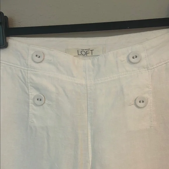 LOFT Ivory Button-Front Linen Trousers - Picture 2 of 6